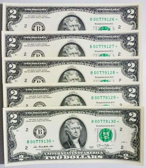 (5) Superb Crisp 2013 $2 Star Notes New York-Consecutive!
