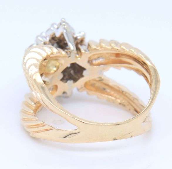 14kt two tone gold diamond cluster halo ring