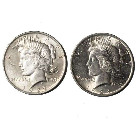 2 BU 1922 Peace Dollars