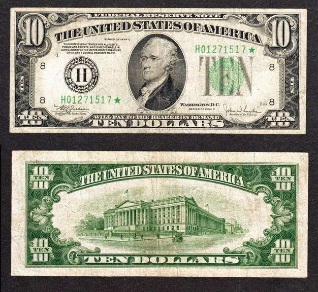 $10 1934-C FRN Fr.2013-H* Star Note From St. Louis District Fine