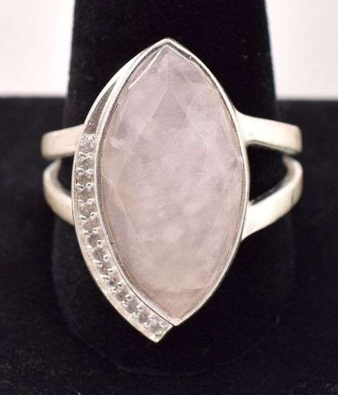 Sterling Silver Rose Quartz and CZ Ring