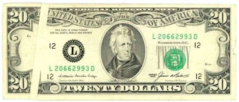 1985 $20 Printed Fold Error Note Federal Reserve Note