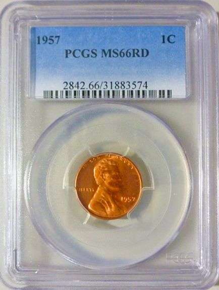 Superb Gem BU 1957P Lincoln Cent PCGS MS 66 Red!