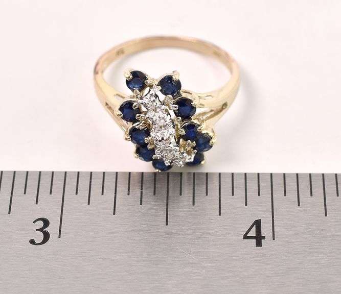Harmonious 10K Yellow Gold Blue Sapphire and Diamond Ring