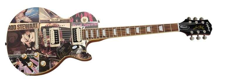 Rod Stewart Autographed Album Collage Custom Graphics Guitar ACOA