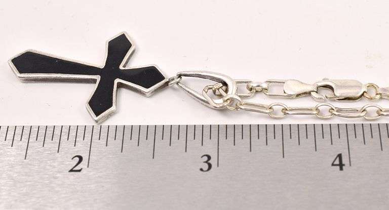 Sterling Silver Black Onyx Cross Pendant Necklace