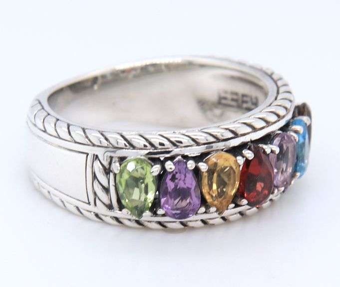 925 Sterling Silver Effy Marquise Multi Gemstone Ring