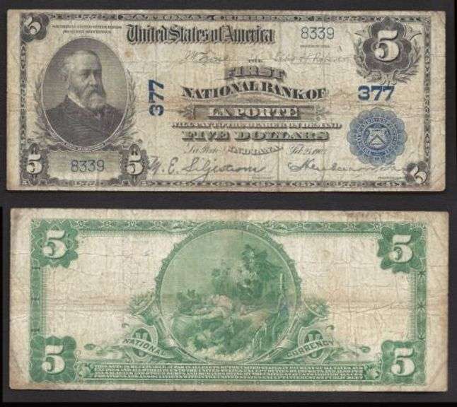 $5 1902 PB La Porte Indiana Charter 3777 Fine