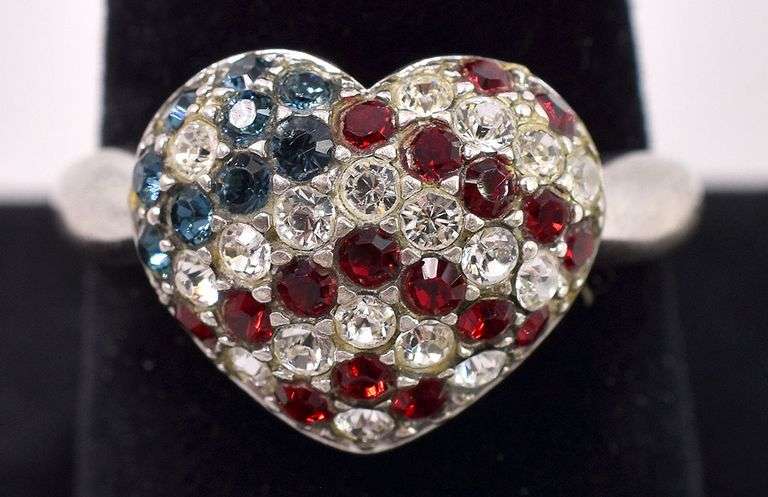 Sterling Silver American Flag Heart Ring