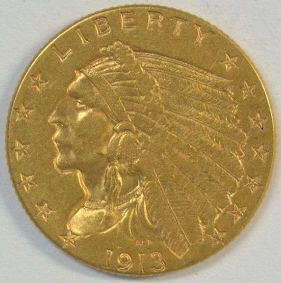 Choice BU 1913 US $2.50 Indian Gold Piece. Fresh