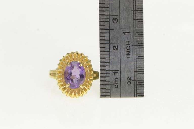 14K Yellow Gold Oval Amethyst Vintage Filigree Statement Ring