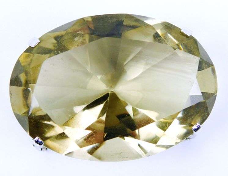 Vintage Sterling Scarf Brooch with Huge Gemstone