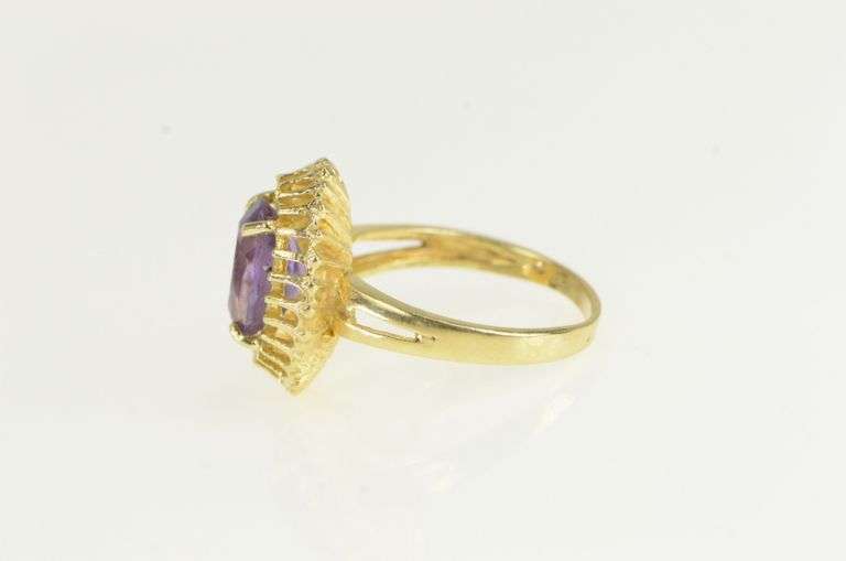 14K Yellow Gold Oval Amethyst Vintage Filigree Statement Ring