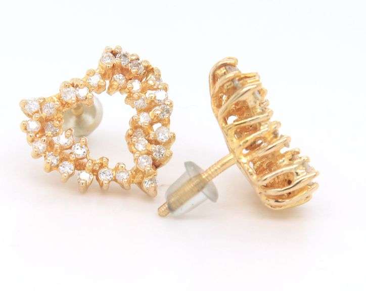 Dazzling Yellow Gold Diamond Cluster Heart Shaped Earrings