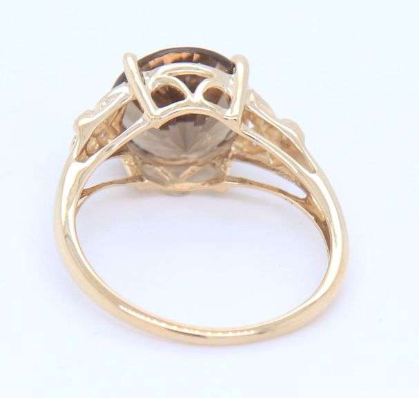 14kt Yellow gold smoky quartz and diamond accent ring