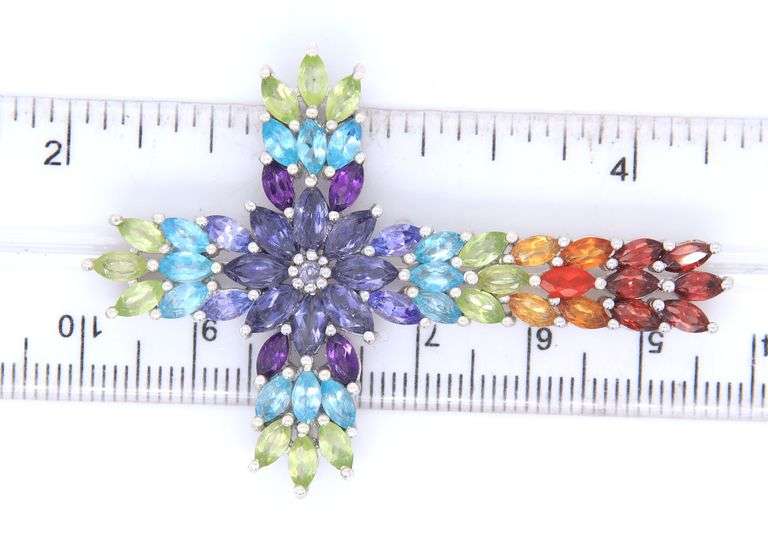 925 Sterling silver multi color cubic zirconia cross pendant