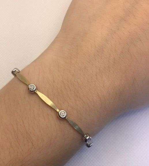 LADIES 14K TWO TONE BAR LINK DIAMOND TENNIS BRACELET