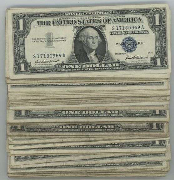 Large lot of 90 Series of 1957 $1 Blue Seal Silver Certificat