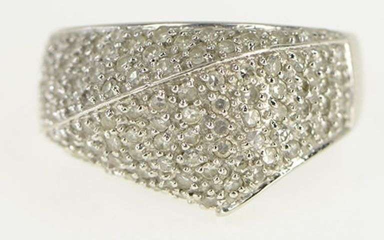 14K White Gold Pave White Sapphire Encrusted Statement Ring