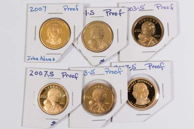 6 Sacagawea & Presidential Proof Dollars