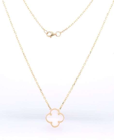 14kt Yellow Gold Mother of Pearl Clover Pendant on Chain