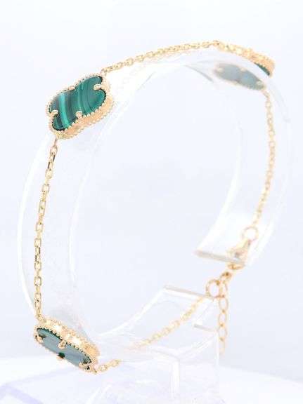 14kt Yellow Gold Malachite 3 Clover Bracelet