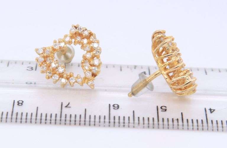 Dazzling Yellow Gold Diamond Cluster Heart Shaped Earrings