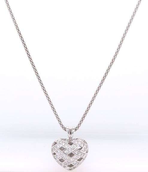 925 Sterling silver cubic zirconia heart shaped pendant on popcorn chain necklace