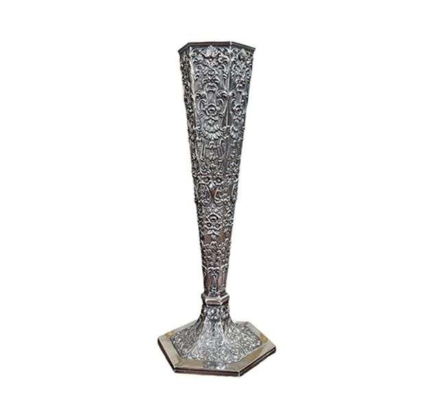 Antique Late 1800s Tall Repousse Silver Plated Flute Vase by the Barbour Silver Co