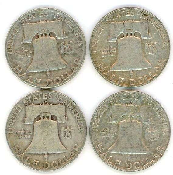 4 Different Silver Franklin Half Dollars: 1951-1963