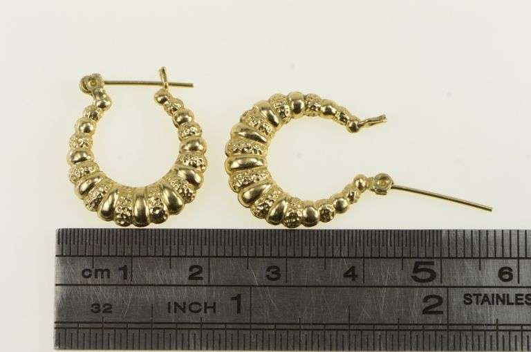 14K Yellow Gold 21.2mm Vintage Puffy Statement Hoop Earrings