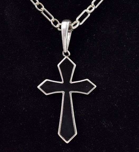 Sterling Silver Black Onyx Cross Pendant Necklace