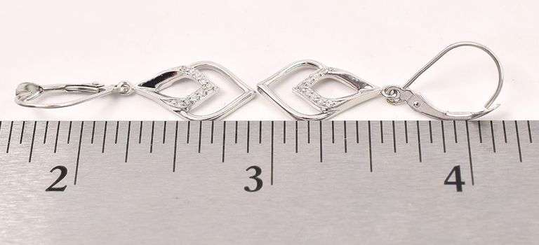 Astounding 10K White Gold Dangle Drop Diamond Earrings