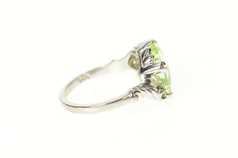 10K White Gold 1950's Retro Lemon Lime Quartz CZ Bypass Ring