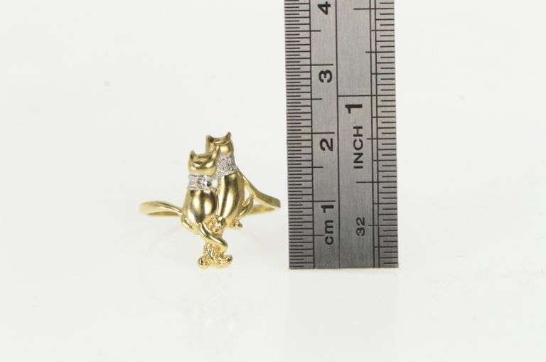 10K Yellow Gold Cat's Diamond Collar Love Kitten Pet Ring