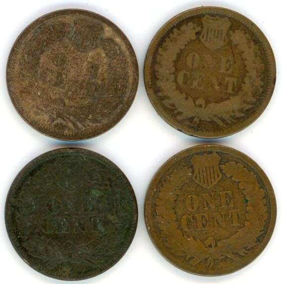 4 Different Indian Head Cents: 1864-1879