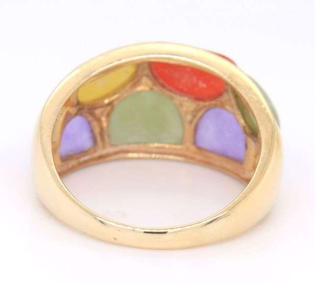 Beautiful Yellow Gold Multi Color Jade Dome Ring