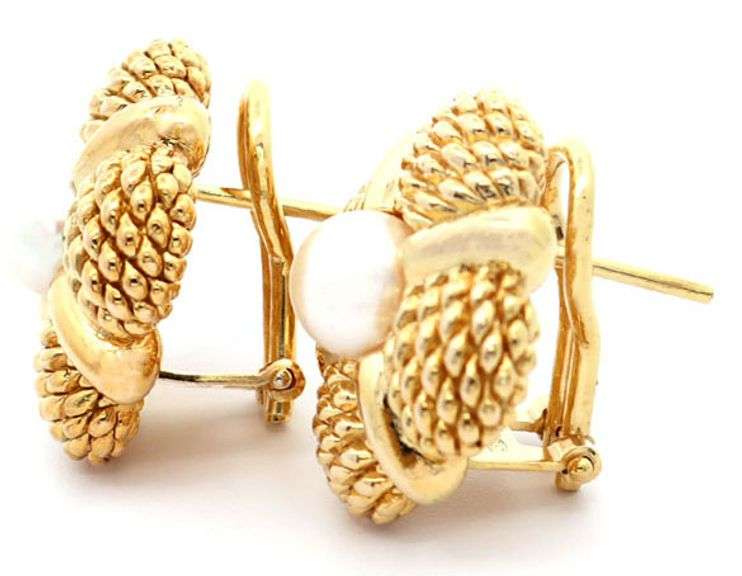 Chimento Cultured Pearl Woven Square Earrings in 18K