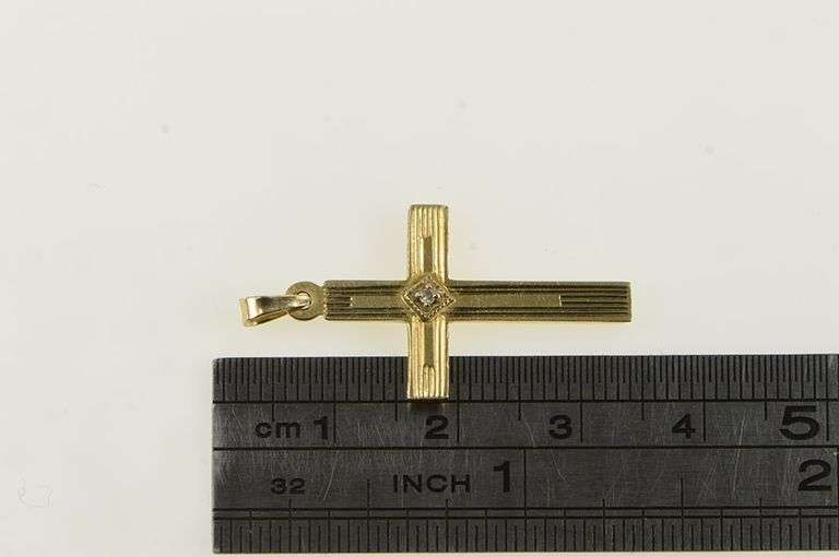 14K Yellow Gold Art Deco Vintage Diamond Cross Pendant