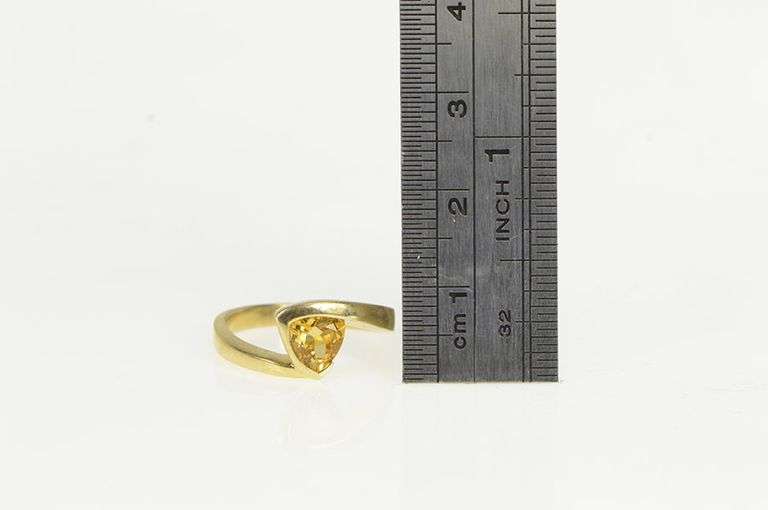 14K Yellow Gold Trillion Citrine Vintage Solitaire Bypass Ring