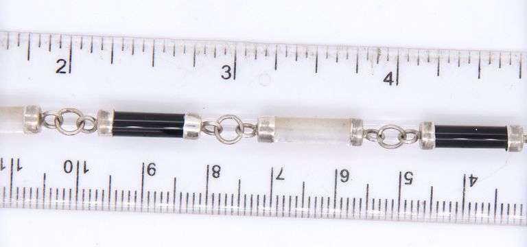 Vintage 925 Sterling Silver Black Onyx and Opal Link Bracelet