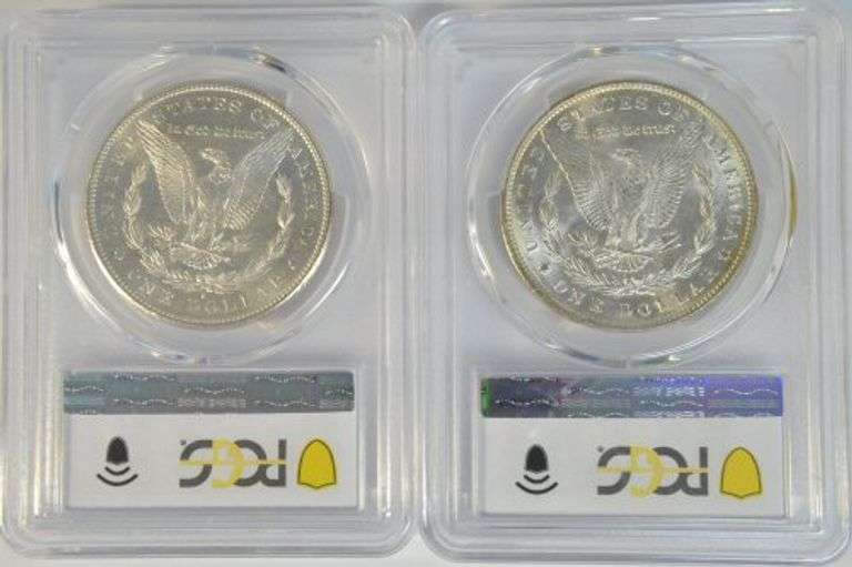 Nearly Gem BU 1881-S & 1889-P Morgan Silver Dollars. PCGS MS64