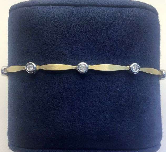LADIES 14K TWO TONE BAR LINK DIAMOND TENNIS BRACELET