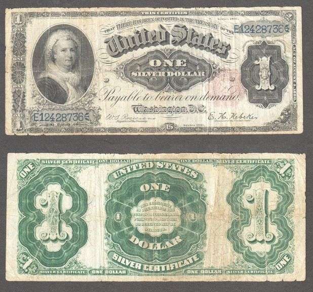 $1 1891 Silver Certificate, Fr.222 Martha Open Back Rosecrans- Nebeker VF