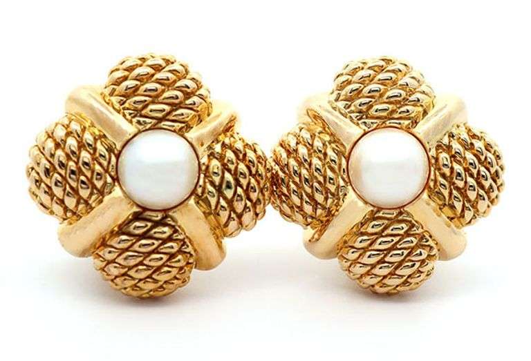 Chimento Cultured Pearl Woven Square Earrings in 18K