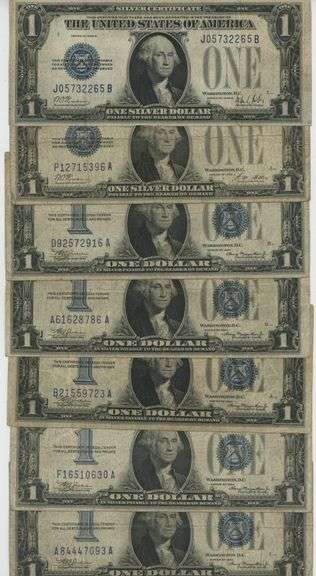 2 1928 & 5 1934 'Funny Back' $1 Small Size Silver Certificates