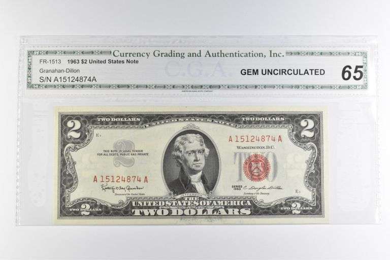 CGAI Gem Unc 65 $2 1963 United States Note Red Seal FR-1513