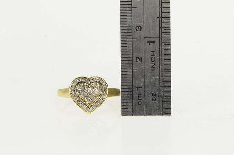 10K Yellow Gold Pave Diamond Heart Love Promise Ring