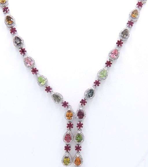 Exquisite Multi Colored Stone & Diamond Necklace.