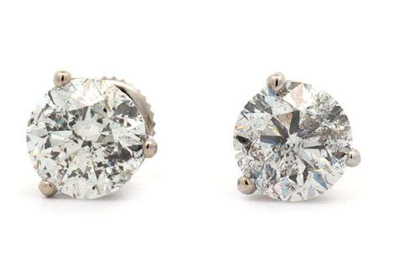 3.24ctw Round Diamond Solitaire Stud Earrings in 14K